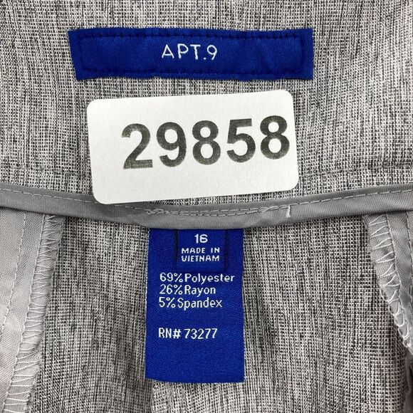 Apt. 9 Tummy Control Pants Women's 16 Gray Stretch Curvy Trouser Leg Mid Rise - Picture 4 of 15